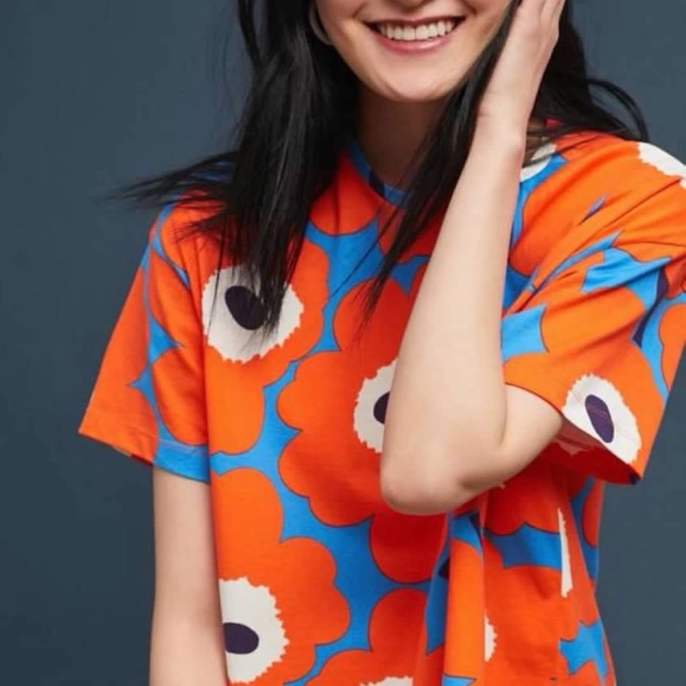 Marimekko Punkti Unikko Long Cotton Tunic T Shirt Size Large (L) - Picture 2 of 12